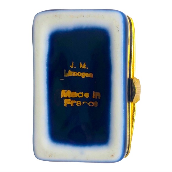 LIMOGES VINTAGE CASTEL Blue/Gold Hinge Trinket Box - Picture 7 of 7